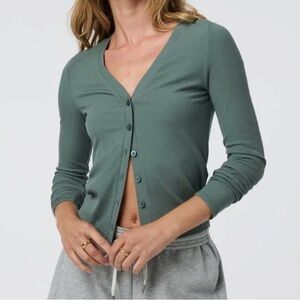 Vuori Long Sleeve Pose Ribbed Cardigan Marsh Medium